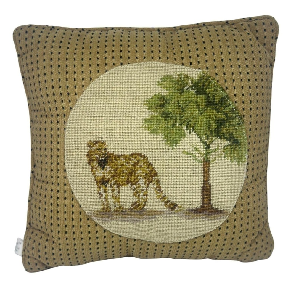Centrum Needlepoint Cheetah Pillow Tan Animal Print Safari Jungle Decor Square